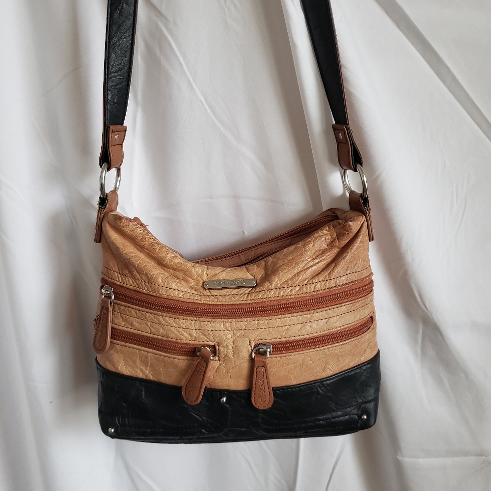 Stone & Co Leather Handbag Tan Black